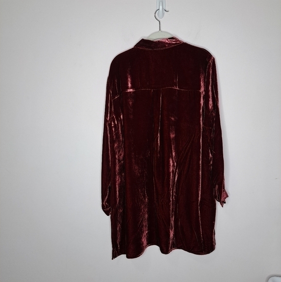 Eileen Fisher velvet classic collar long shirt deep claret Large NWT - Picture 6 of 8
